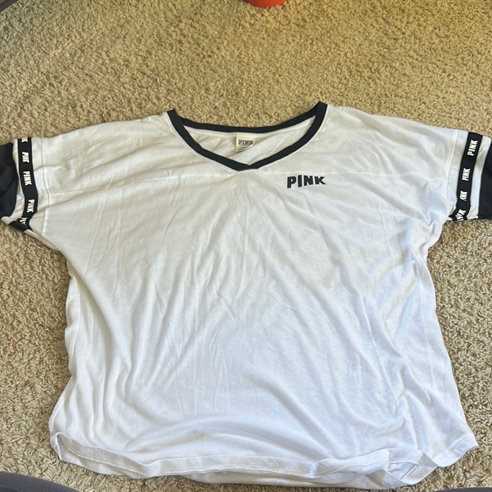Victoria's Secret Pink White T-Shirt with Black Trim